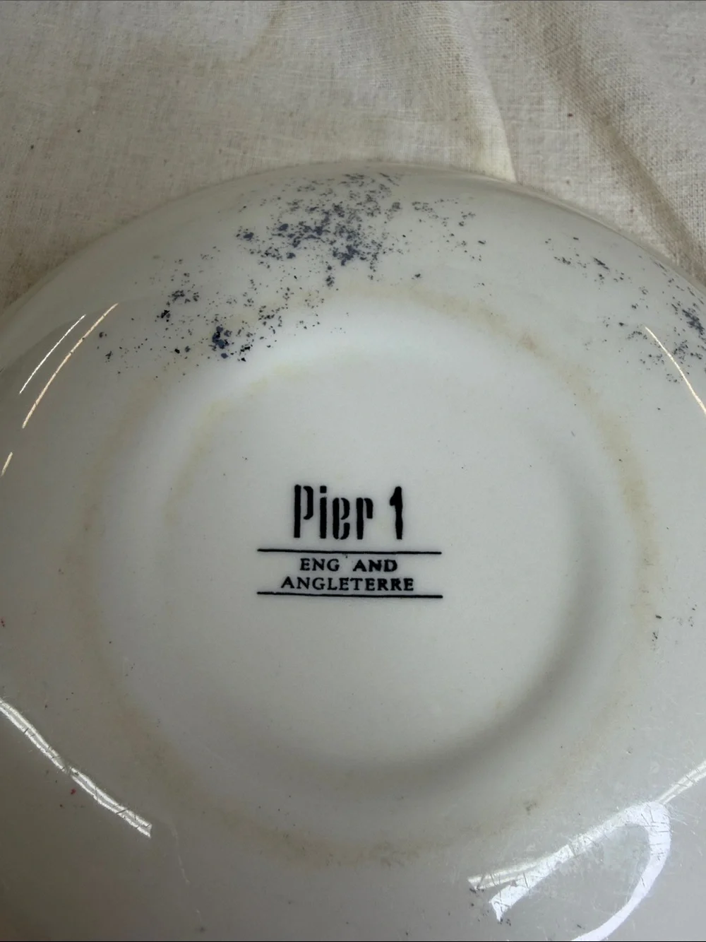 Pier 1 White Ceramic Plate with Black Logo